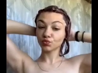 Sexy teen shows of slim wet body in shower